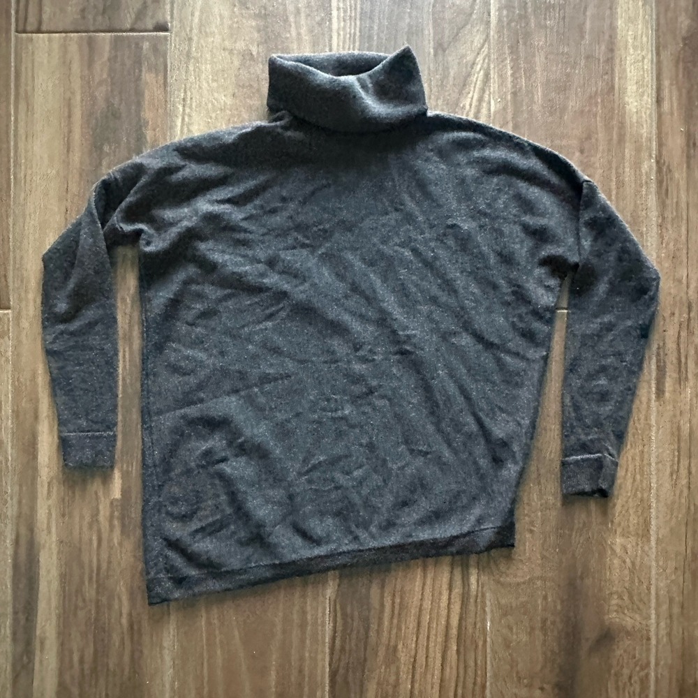 Eileen Fisher Petite Merino Wool Asymmetrical Turtleneck Sweater Charcoal Gray